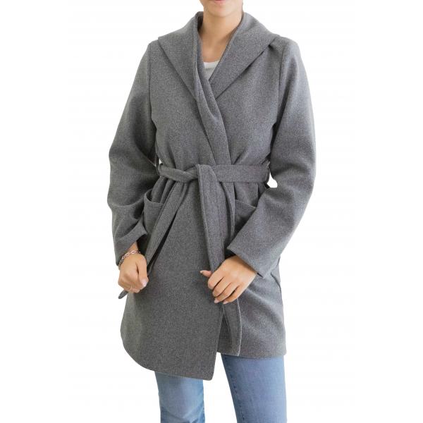 Cappotto corto con cinta tinta unita